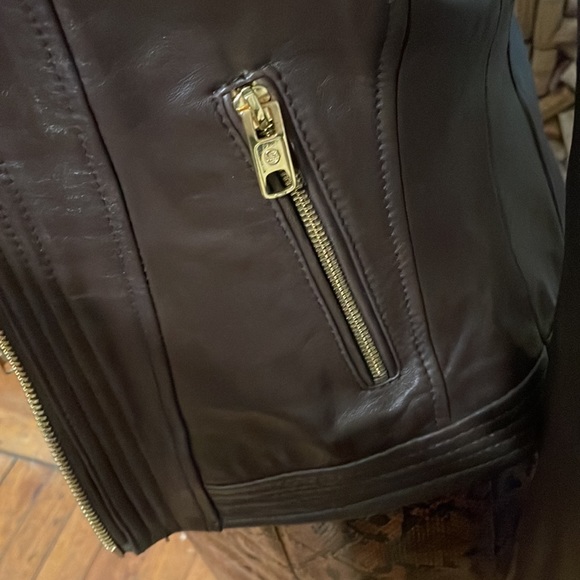 Michael Michael Kors Dark Brown Genuine Leather Moto Jacket size XS - Picture 6 of 12